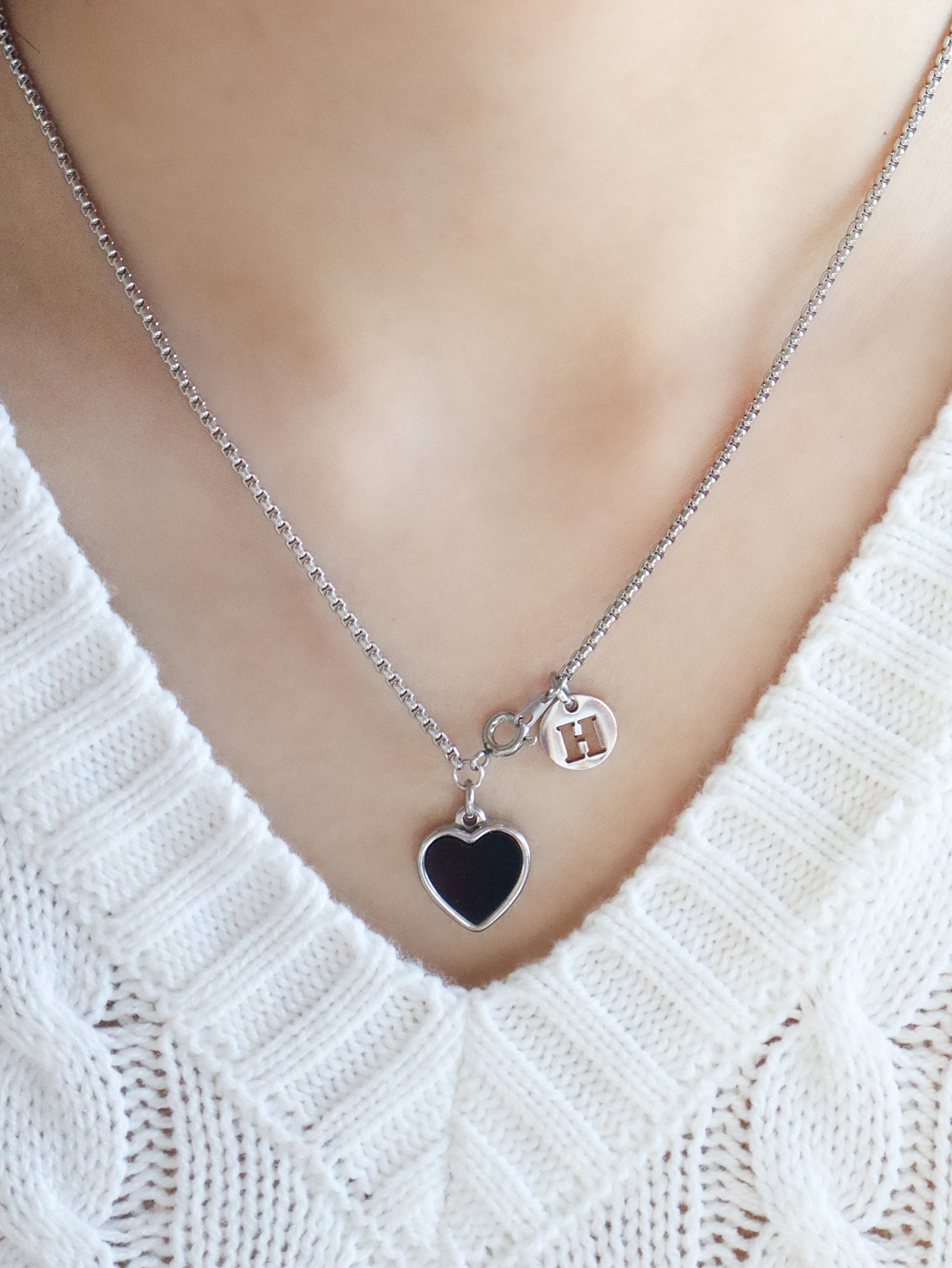 black heart initial necklace